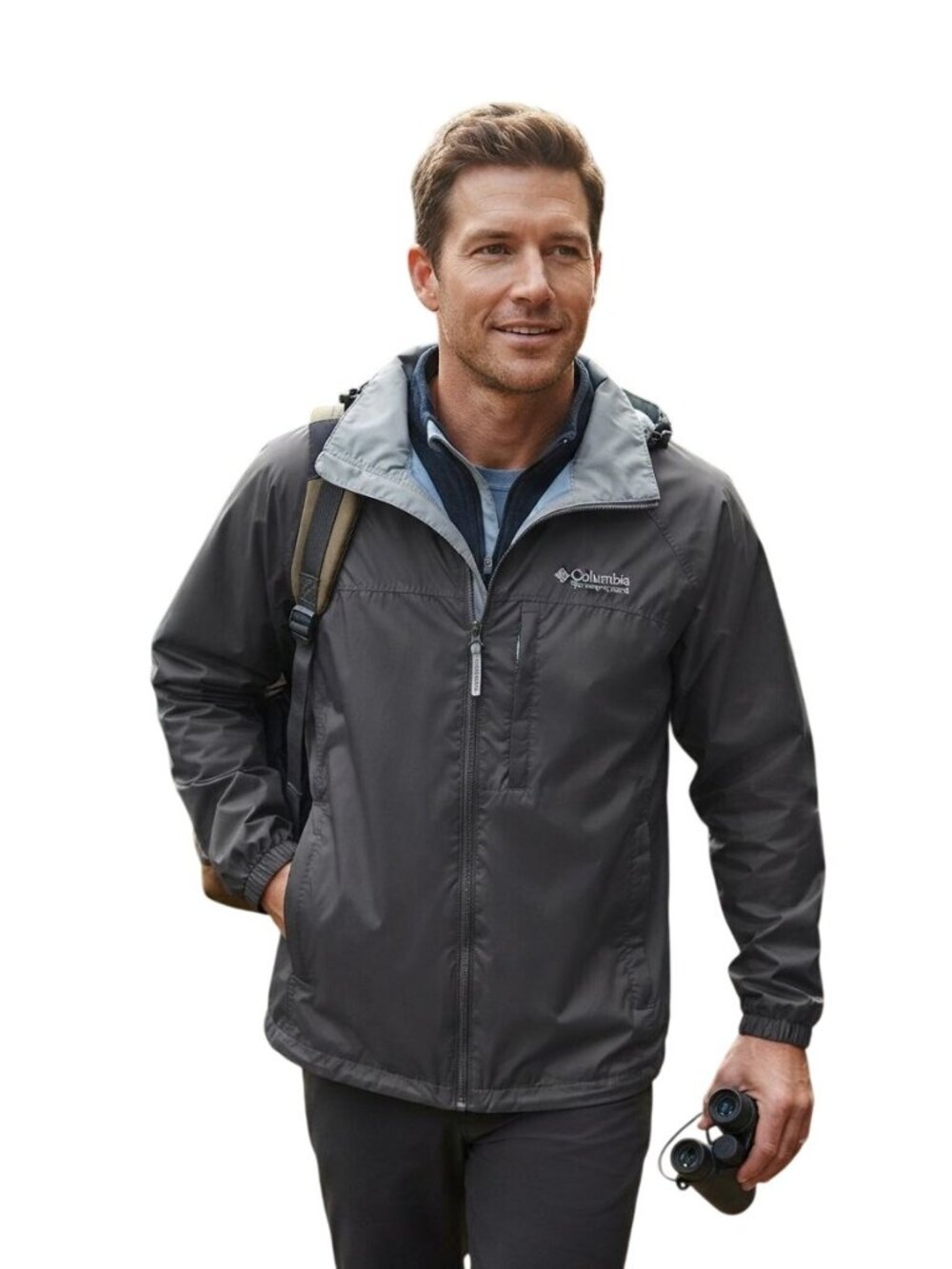 Colombia Packable Hooded Full Zip Windbreaker Pockets Travel Outdoor Size S